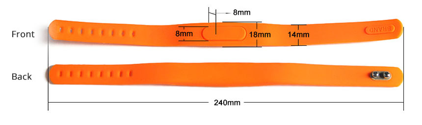 RS-AW055 Orange Silicone Bracelets UHF RFID Wristband Tag size