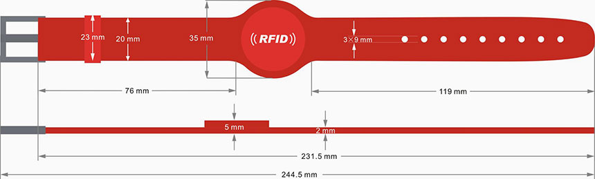 Size of RFID Silicone Wristband RS-AW034
