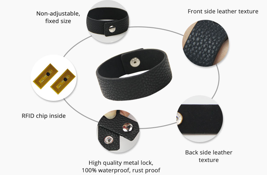 Durable Black RFID NFC Leather Wrap Bracelet RS-LW007 Details