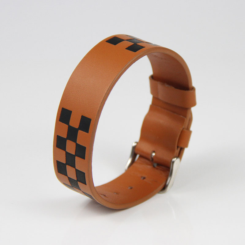 Customized Design Watch Style RFID Men's Brown Leather Bracelet