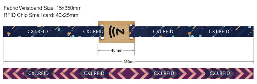 Size of RS-FW001 NFC Wooden Slider Printed RFID Fabric Wristbands