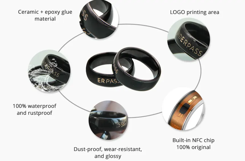 The Details of Contactless Payment Ring Black Ceramics Ring with LOGO
