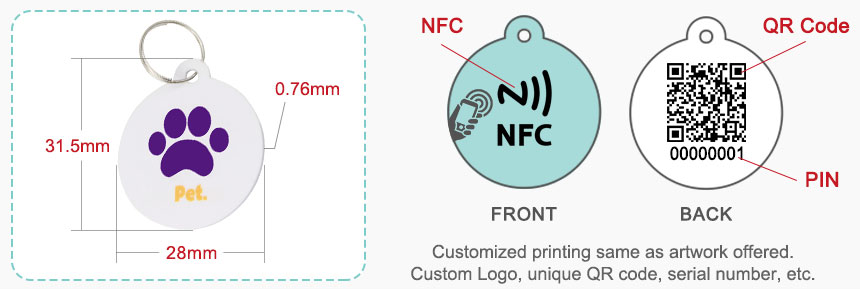 Size&Design of NFC Pet Tag RS-PT001