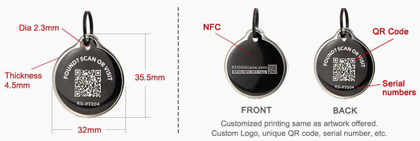 Size of Smart Epoxy NFC Dog Tag RS-PT004