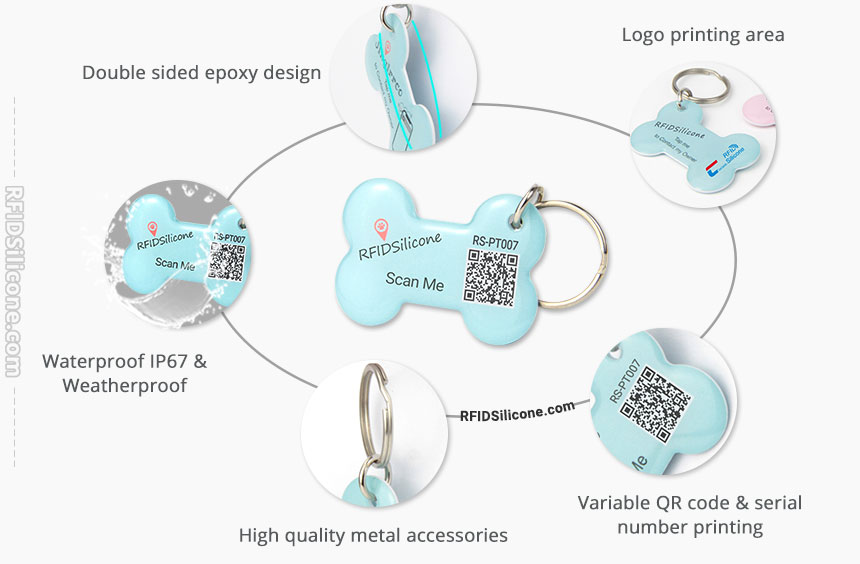 Details of Bone Shaped Double Sided Epoxy NFC Pet Tag RS-PT007