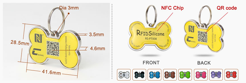 Size of Best NFC Dog Tag RS-PT008 with Full Metal Edge Bone Shape