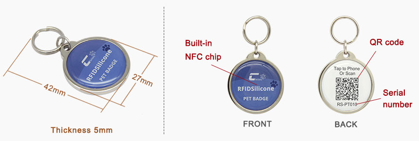 Size of of Metal Edge NFC Smart Dog Tag QR Code Tag RS-PT010