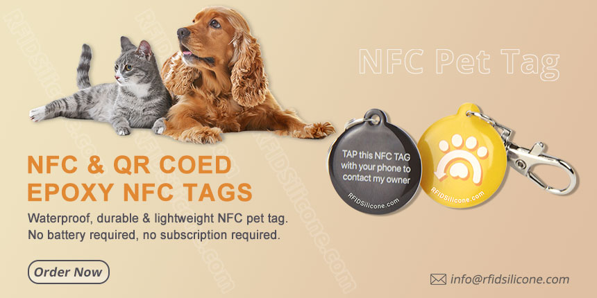 Double Sided Epoxy Glue NFC Pet ID Tags RS-PT013 with Metal Ring or Elastic String