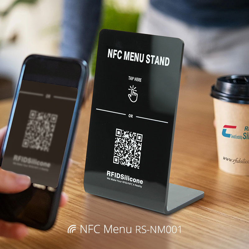 Black/White Acrylic Plastic QR Code and NFC Menu Stands