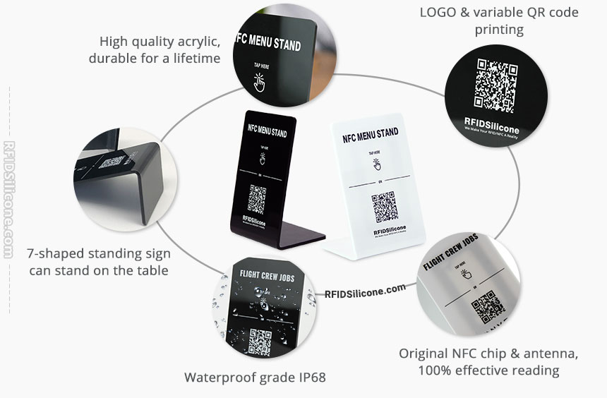 Details of CXJ Acrylic Plastic QR Code and NFC Menu Stands RS-NM001