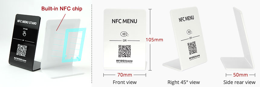 Size & design of RFIDSilicone QR Code and NFC Menu Stands RS-NM001