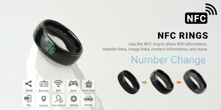Smart NFC Chip Ring Digital Body Temperature Sensor Rings with Number Change