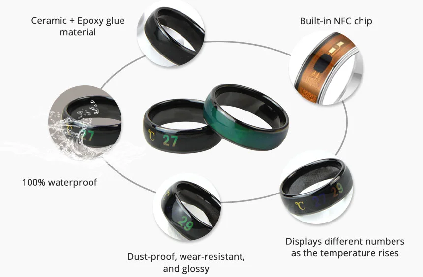 Details of RS-NR011B NFC Digital Smart Ring Body Temperature Sensing Number Change