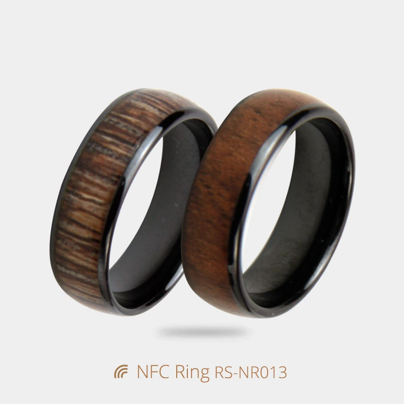 Customized Tesla Vehicle Keys Wood Grain Ceramic NFC Ring