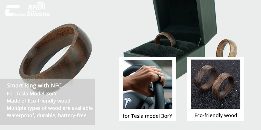 custom wooden smart ring with NFC for tesla