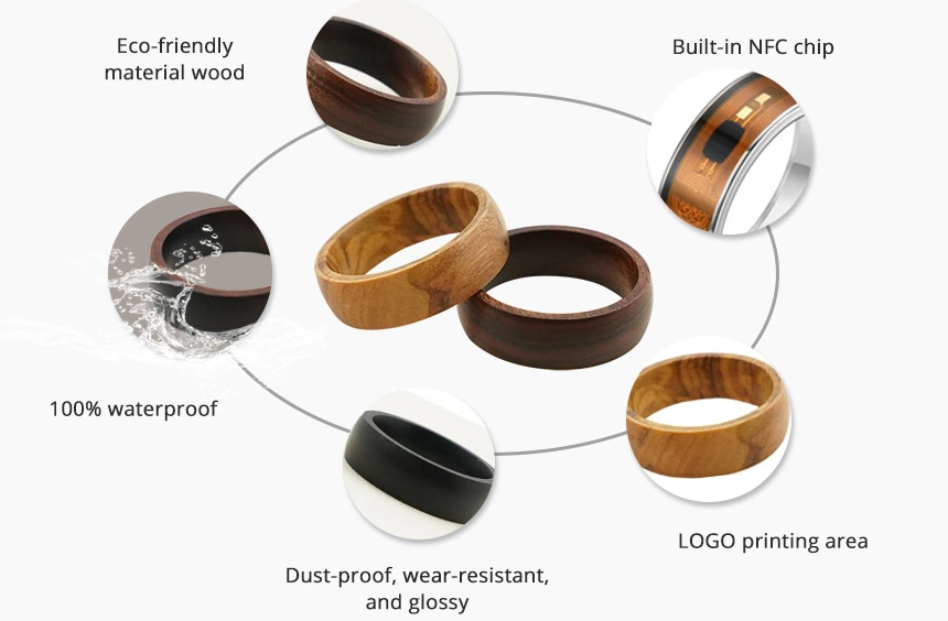 detail of custom nfc ring wooden