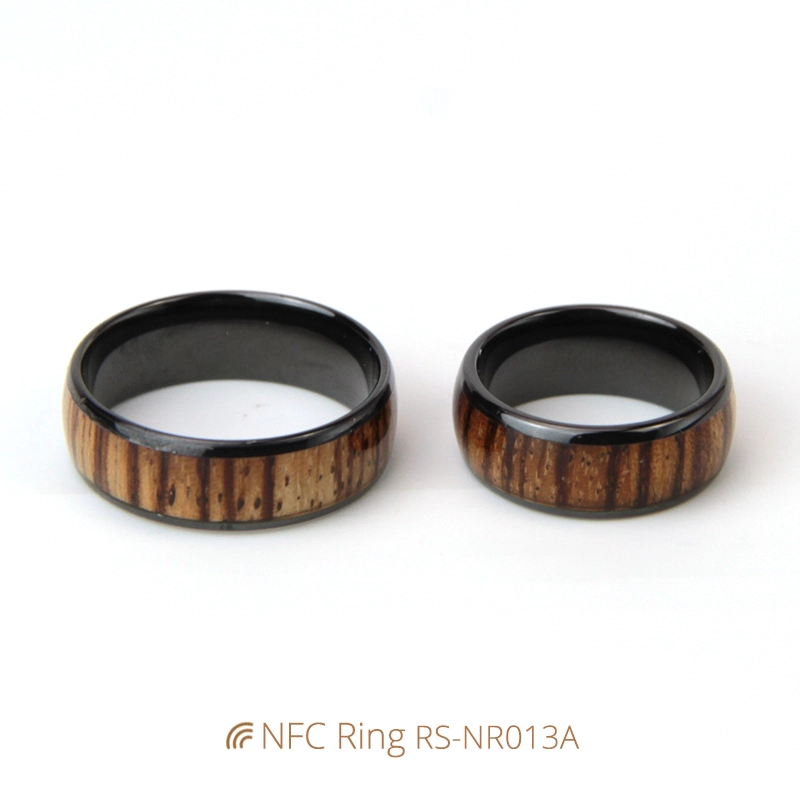 Customized Tesla Vehicle Keys Wood Grain Ceramic NFC Ring