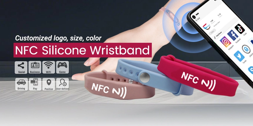 Adjustable NFC Rubber Wristbands NTAG213 HF Bracelets