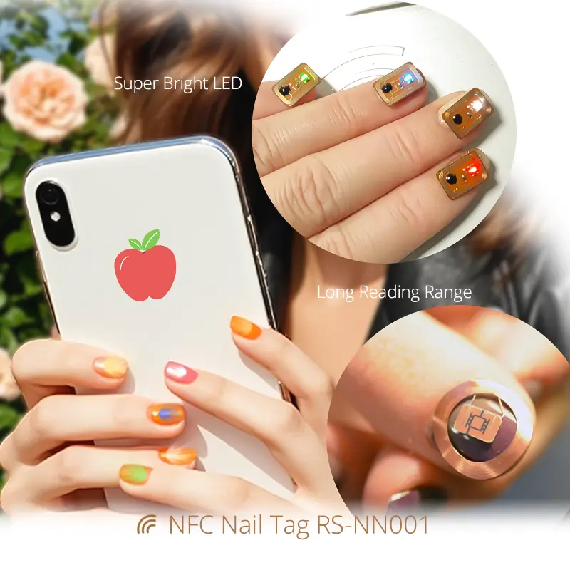 Flashing NFC Led Nail Stickers FPC Nail Chip Tags