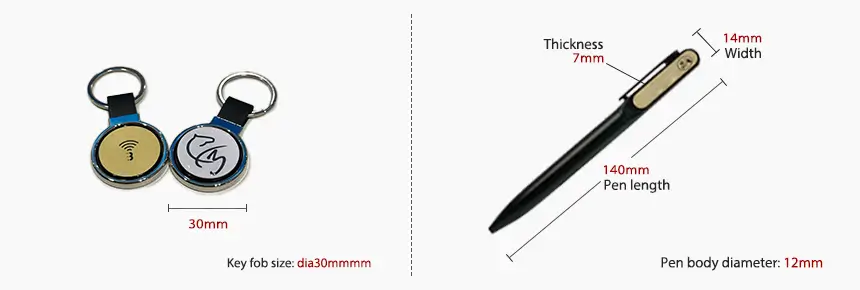CXJ NFC Pen & Key Fob NFC Sizes
