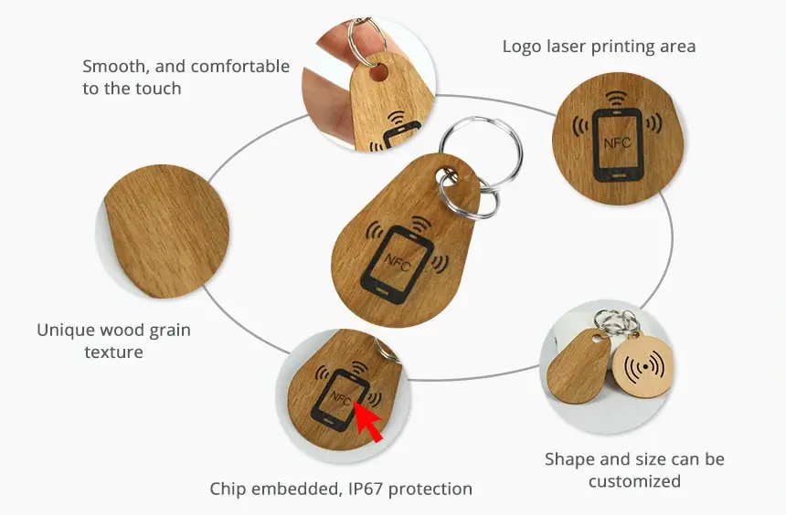 details of wooden nfc tag keychain rs-nk002