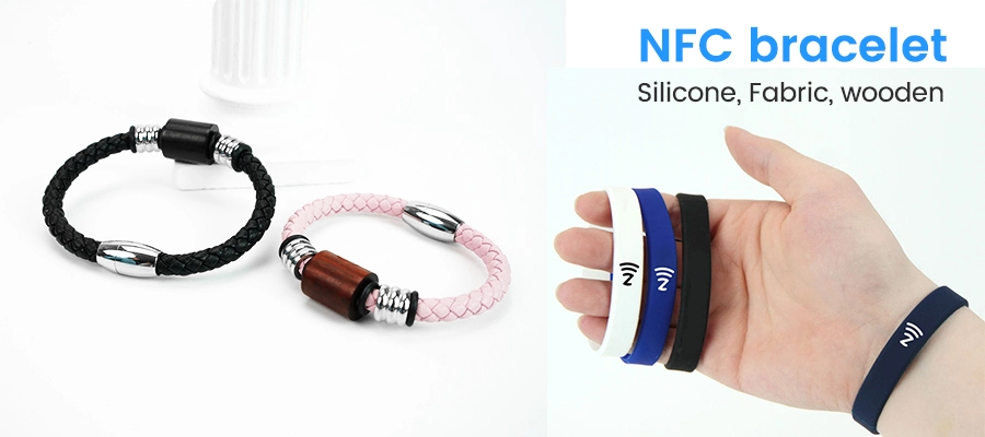 NFC Bracelet silicone fabric and wooden