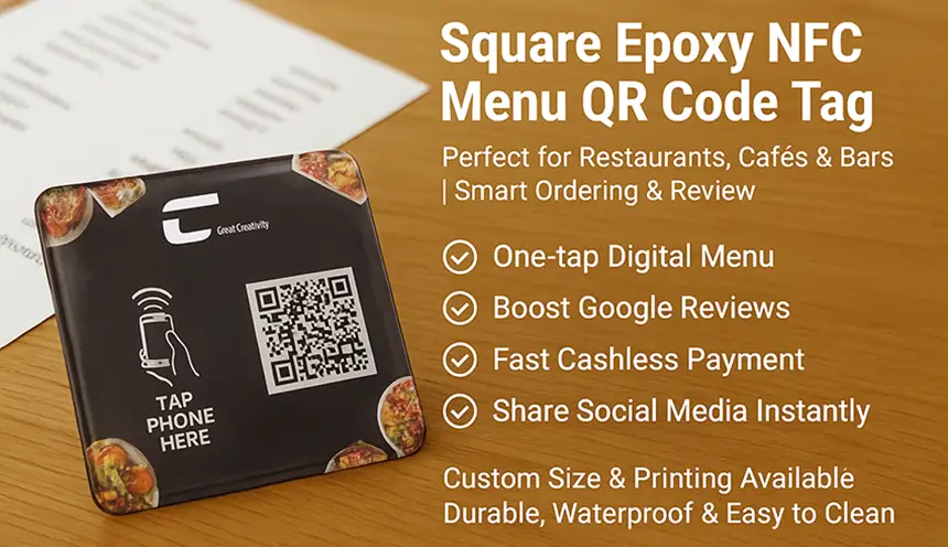 CXJ Waterproof Square Label NFC Menu QR Code Tag RS-NM009