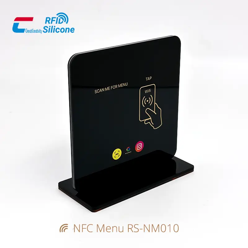 NFC Contactless Menu Durable Acrylic Table Stand with Base