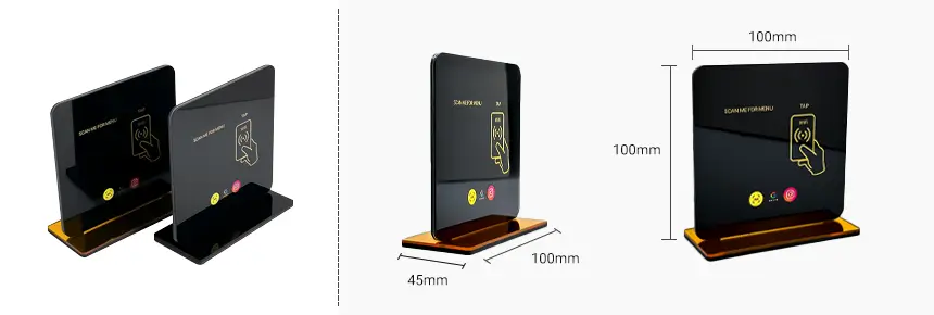 Size & design of RFIDSilicone Acrylic NFC Contactless Menu Stands RS-NM010