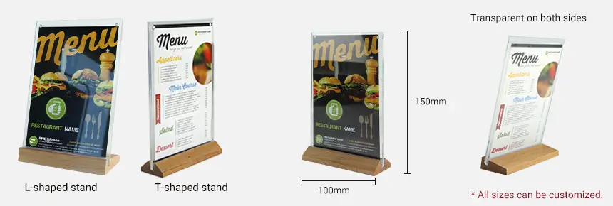 Size and Design of CXJ NFC Menu Acrylic Stand with Wood Base