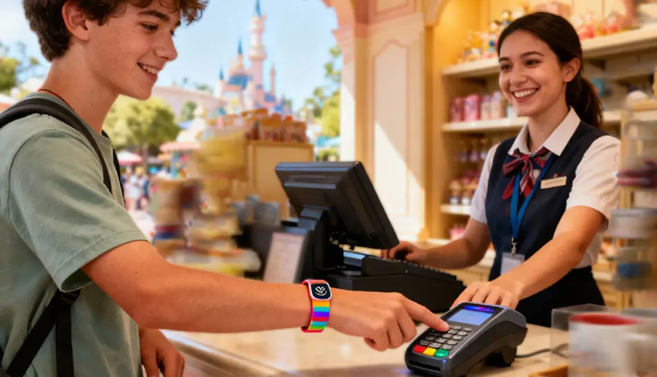 Cashless payment with RFID silicone wristband in theme park